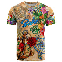 Saba T Shirt Geographic Coordinate Anchor - Turlte Tropical