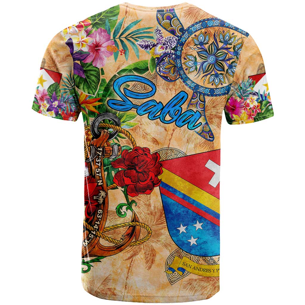 Saba T Shirt Geographic Coordinate Anchor - Turlte Tropical