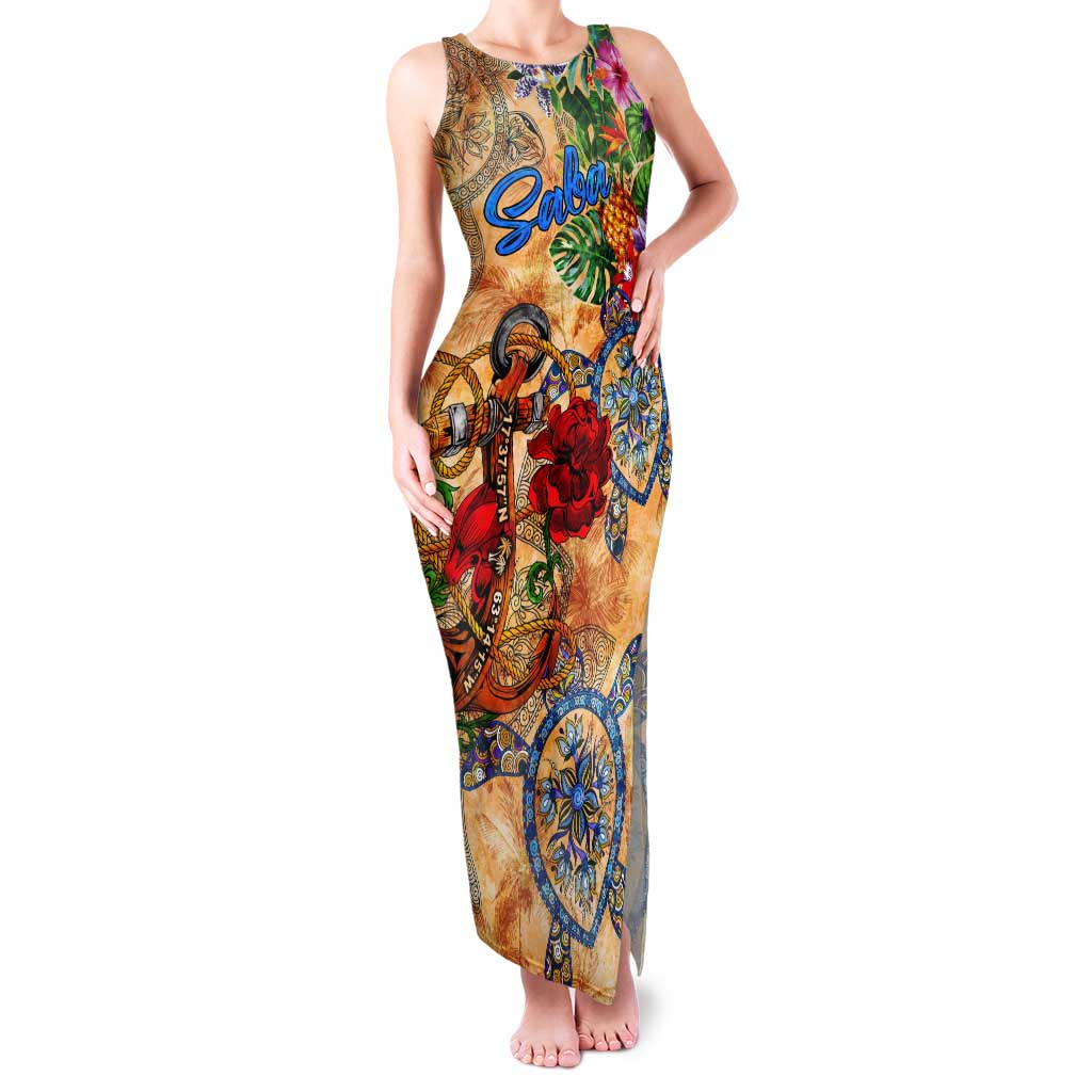Saba Tank Maxi Dress Geographic Coordinate Anchor - Turlte Tropical