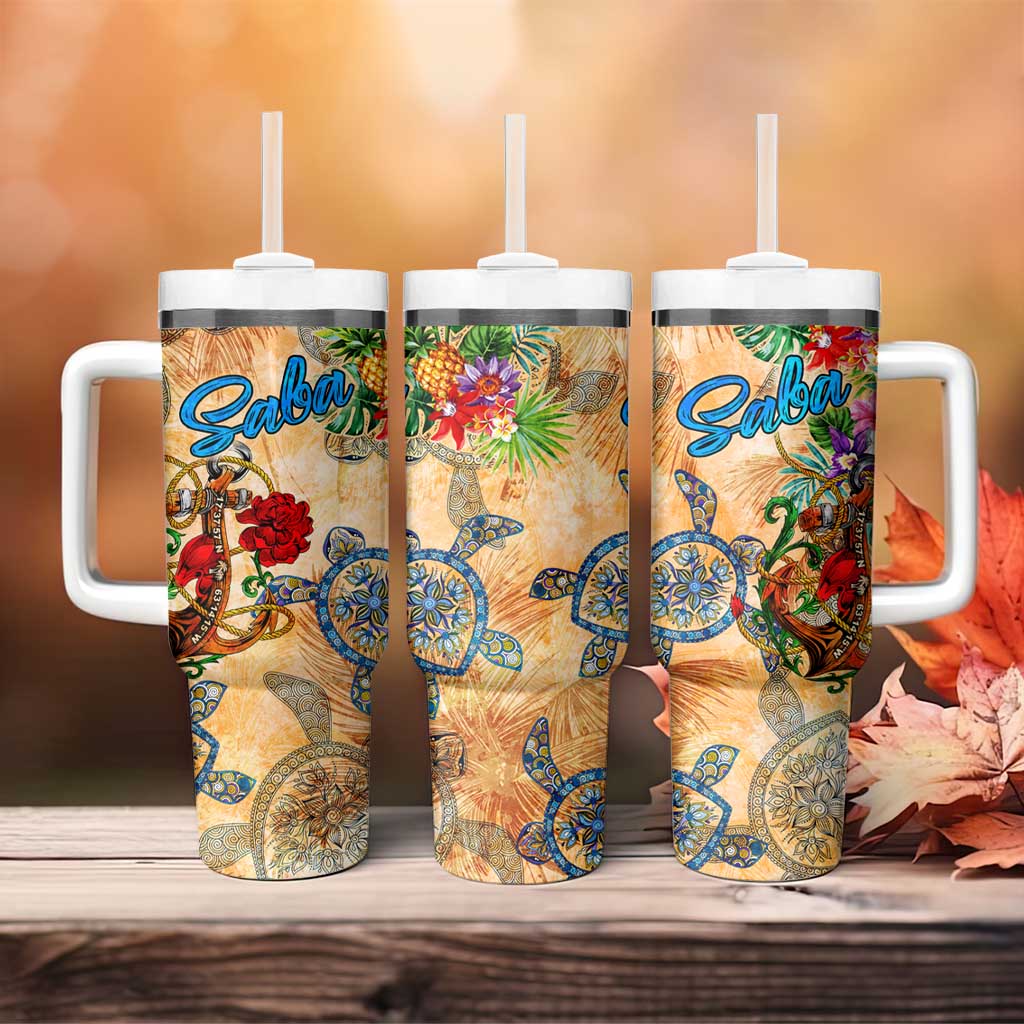 Saba Tumbler With Handle Geographic Coordinate Anchor - Turlte Tropical