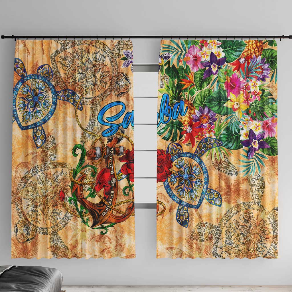 Saba Window Curtain Geographic Coordinate Anchor - Turlte Tropical
