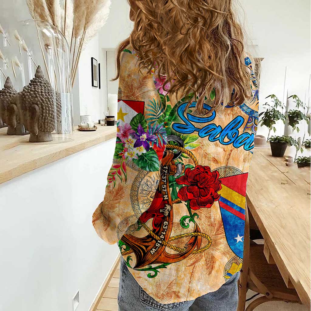 Saba Women Casual Shirt Geographic Coordinate Anchor - Turlte Tropical