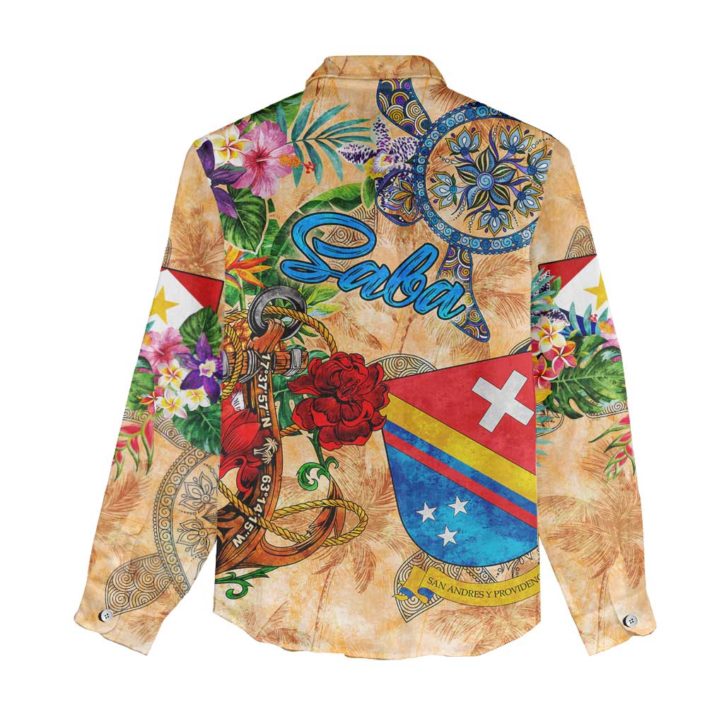 Saba Women Casual Shirt Geographic Coordinate Anchor - Turlte Tropical