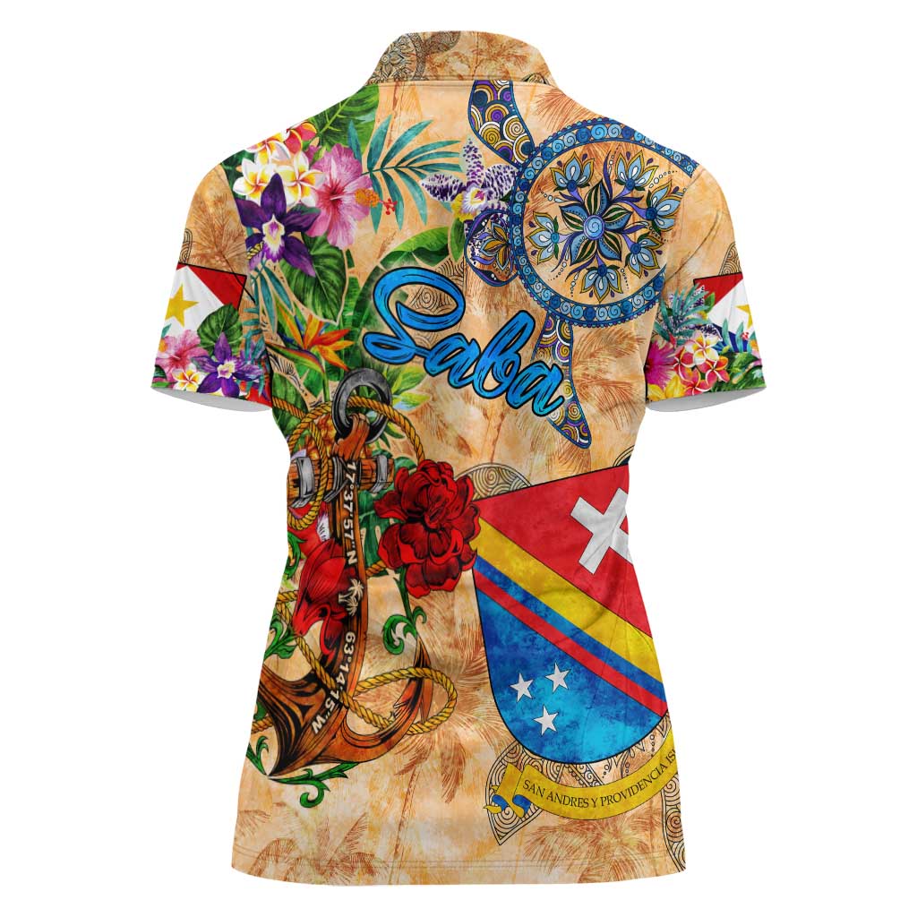 Saba Women Polo Shirt Geographic Coordinate Anchor - Turlte Tropical