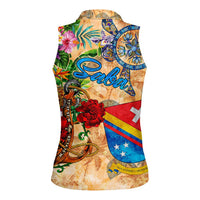 Saba Women Sleeveless Polo Shirt Geographic Coordinate Anchor - Turlte Tropical