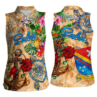 Saba Women Sleeveless Polo Shirt Geographic Coordinate Anchor - Turlte Tropical