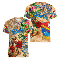 Saba Women V-Neck T-Shirt Geographic Coordinate Anchor - Turlte Tropical