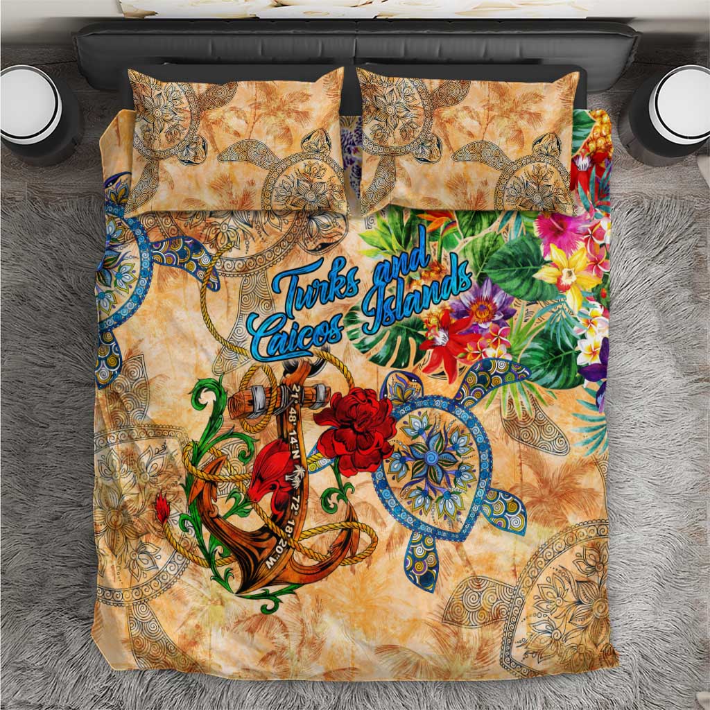 Turks and Caicos Islands Bedding Set Geographic Coordinate Anchor - Turlte Tropical