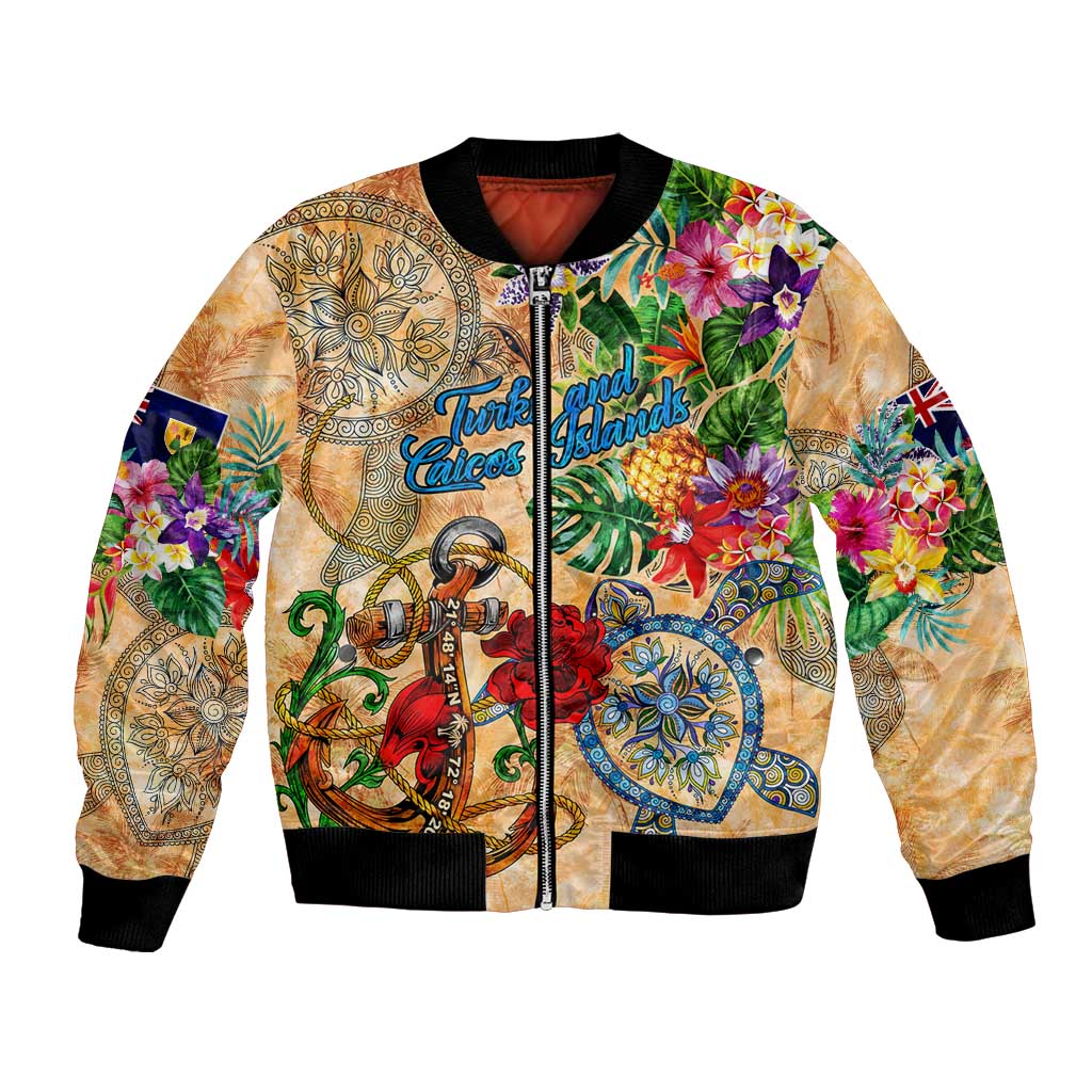 Turks and Caicos Islands Bomber Jacket Geographic Coordinate Anchor - Turlte Tropical
