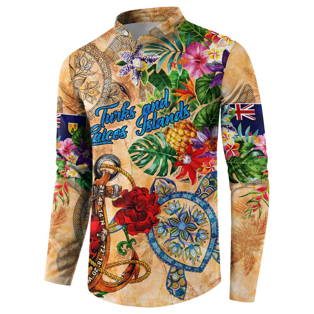 Turks and Caicos Islands Button Sweatshirt Geographic Coordinate Anchor - Turlte Tropical