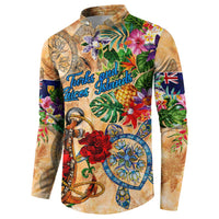 Turks and Caicos Islands Button Sweatshirt Geographic Coordinate Anchor - Turlte Tropical