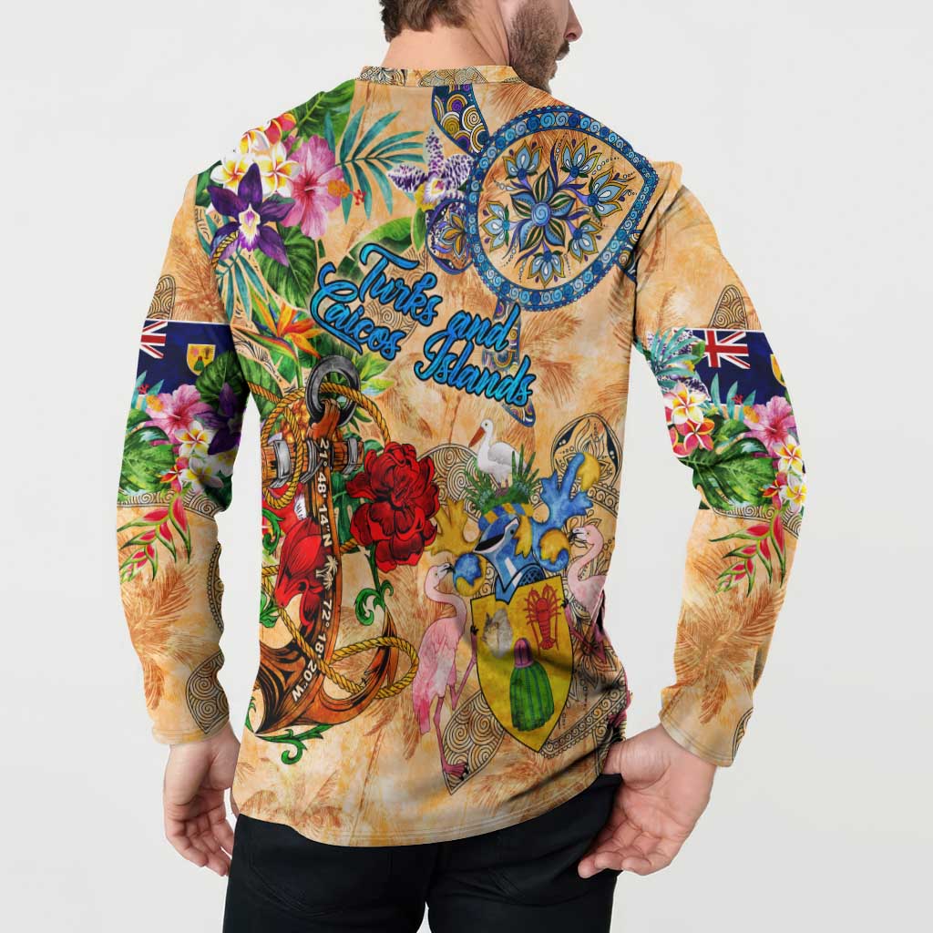 Turks and Caicos Islands Button Sweatshirt Geographic Coordinate Anchor - Turlte Tropical