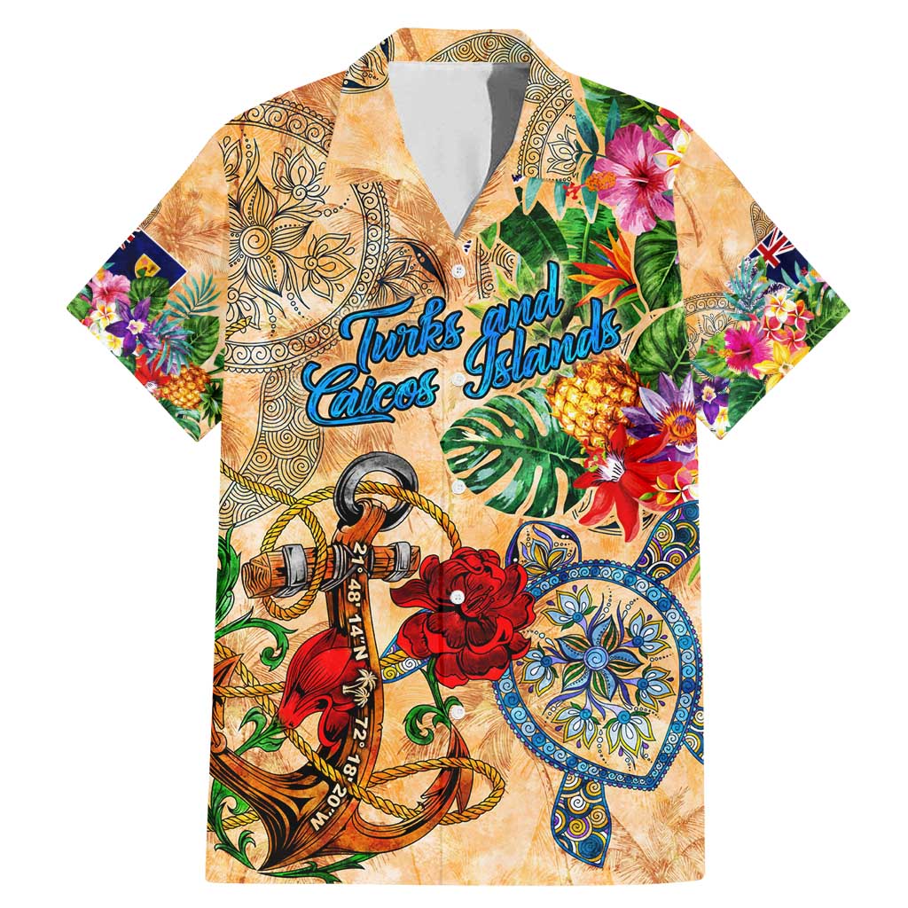 Turks and Caicos Islands Family Matching Mermaid Dress and Hawaiian Shirt Geographic Coordinate Anchor - Turlte Tropical