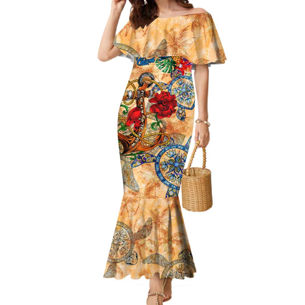 Turks and Caicos Islands Family Matching Mermaid Dress and Hawaiian Shirt Geographic Coordinate Anchor - Turlte Tropical