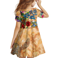 Turks and Caicos Islands Family Matching Off The Shoulder Long Sleeve Dress and Hawaiian Shirt Geographic Coordinate Anchor - Turlte Tropical