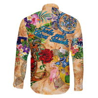 Turks and Caicos Islands Family Matching Off The Shoulder Long Sleeve Dress and Hawaiian Shirt Geographic Coordinate Anchor - Turlte Tropical