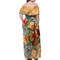 Turks and Caicos Islands Family Matching Off Shoulder Maxi Dress and Hawaiian Shirt Geographic Coordinate Anchor - Turlte Tropical