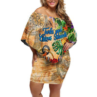 Turks and Caicos Islands Family Matching Off Shoulder Short Dress and Hawaiian Shirt Geographic Coordinate Anchor - Turlte Tropical