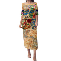 Turks and Caicos Islands Family Matching Puletasi and Hawaiian Shirt Geographic Coordinate Anchor - Turlte Tropical