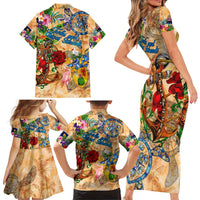 Turks and Caicos Islands Family Matching Short Sleeve Bodycon Dress and Hawaiian Shirt Geographic Coordinate Anchor - Turlte Tropical