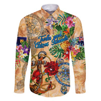 Turks and Caicos Islands Family Matching Short Sleeve Bodycon Dress and Hawaiian Shirt Geographic Coordinate Anchor - Turlte Tropical
