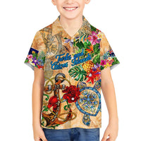 Turks and Caicos Islands Family Matching Short Sleeve Bodycon Dress and Hawaiian Shirt Geographic Coordinate Anchor - Turlte Tropical