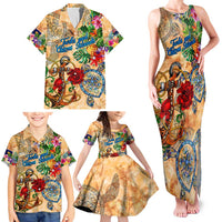 Turks and Caicos Islands Family Matching Tank Maxi Dress and Hawaiian Shirt Geographic Coordinate Anchor - Turlte Tropical