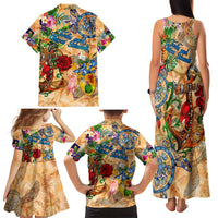 Turks and Caicos Islands Family Matching Tank Maxi Dress and Hawaiian Shirt Geographic Coordinate Anchor - Turlte Tropical