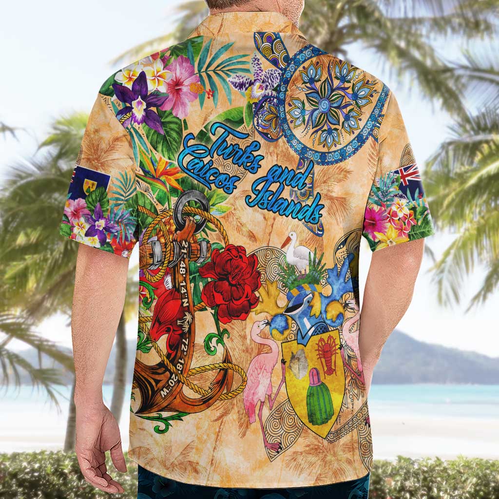 Turks and Caicos Islands Hawaiian Shirt Geographic Coordinate Anchor - Turlte Tropical