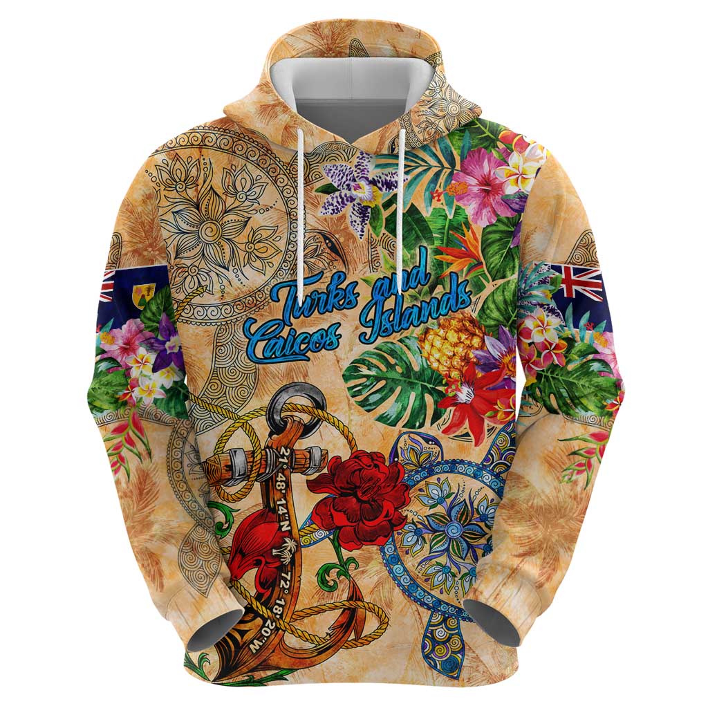 Turks and Caicos Islands Hoodie Geographic Coordinate Anchor - Turlte Tropical