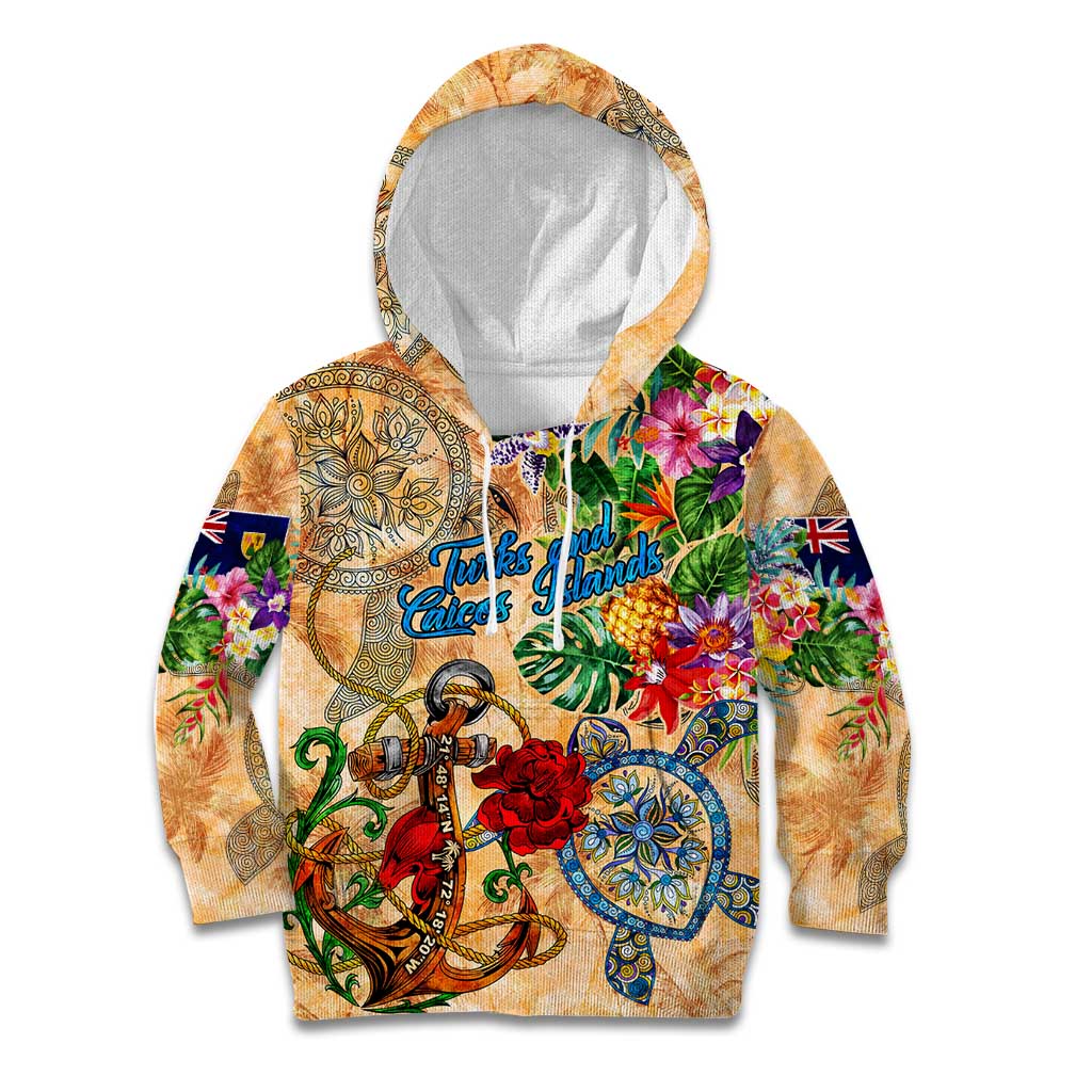 Turks and Caicos Islands Kid Hoodie Geographic Coordinate Anchor - Turlte Tropical