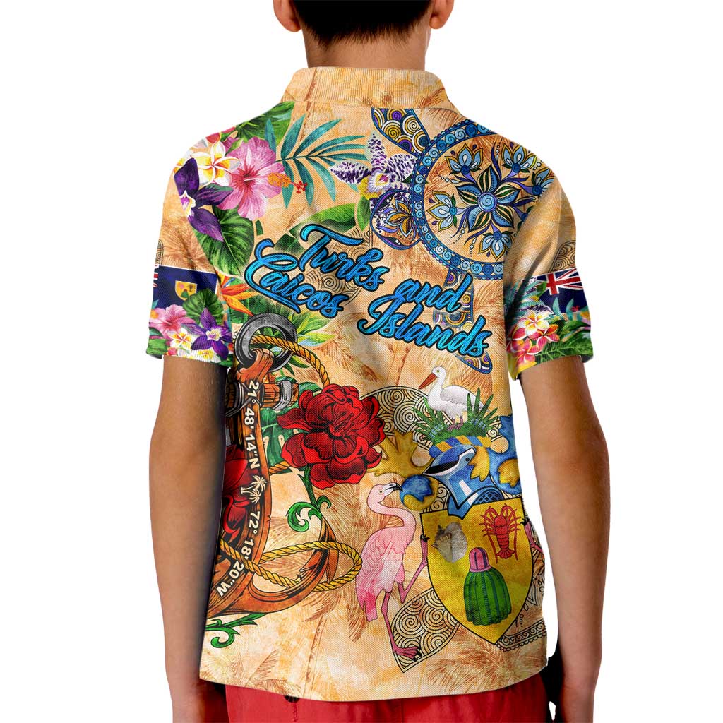 Turks and Caicos Islands Kid Polo Shirt Geographic Coordinate Anchor - Turlte Tropical