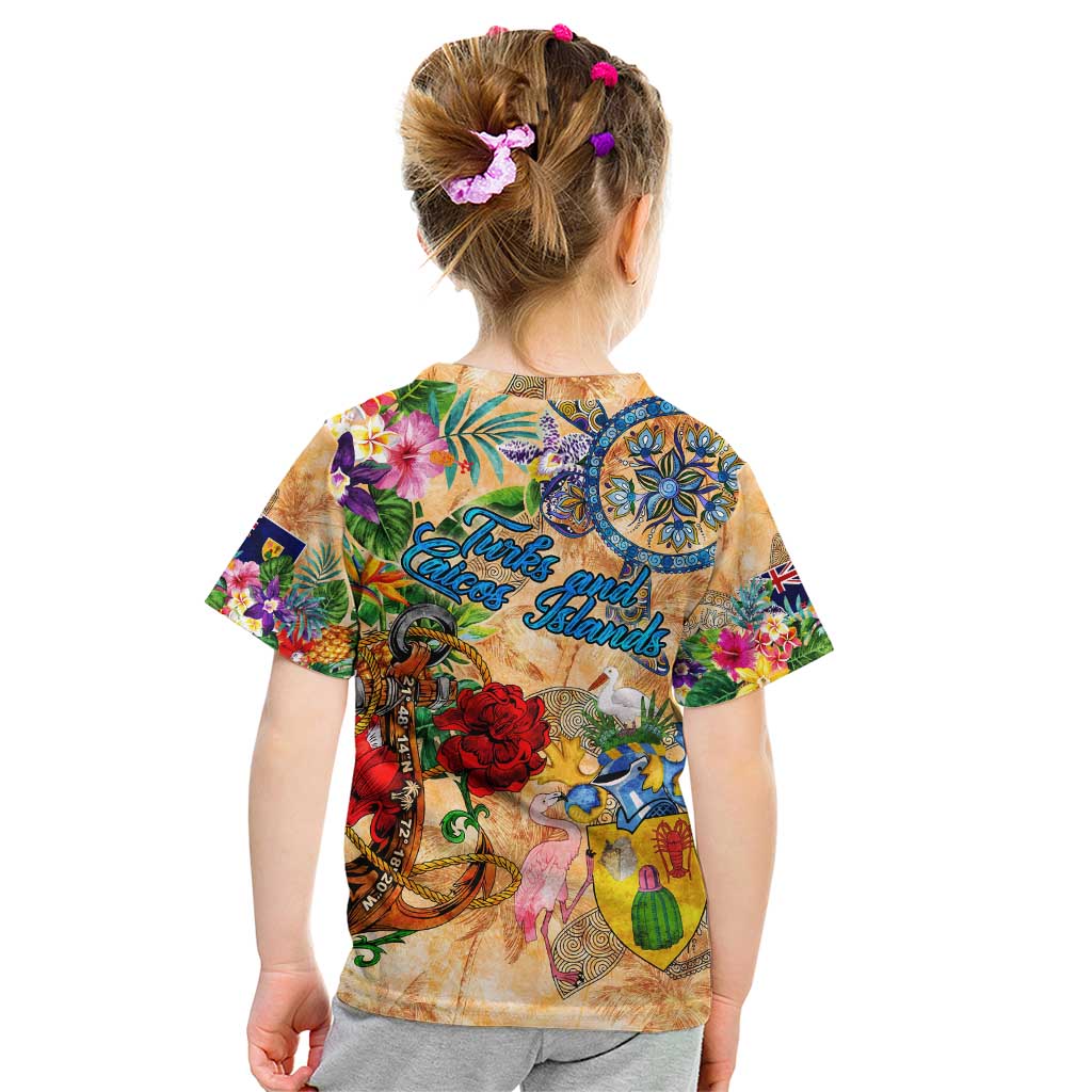 Turks and Caicos Islands Kid T Shirt Geographic Coordinate Anchor - Turlte Tropical