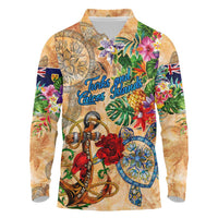 Turks and Caicos Islands Long Sleeve Polo Shirt Geographic Coordinate Anchor - Turlte Tropical