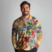 Turks and Caicos Islands Long Sleeve Polo Shirt Geographic Coordinate Anchor - Turlte Tropical