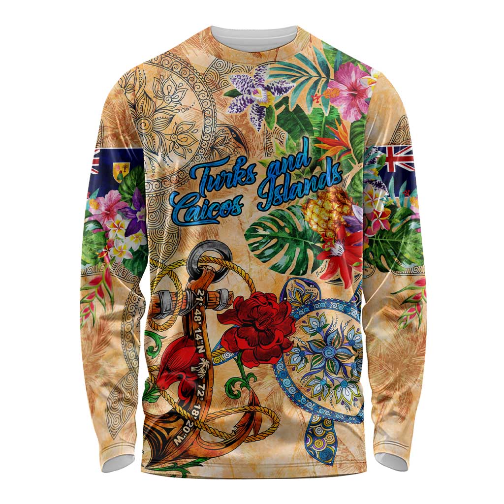 Turks and Caicos Islands Long Sleeve Shirt Geographic Coordinate Anchor - Turlte Tropical
