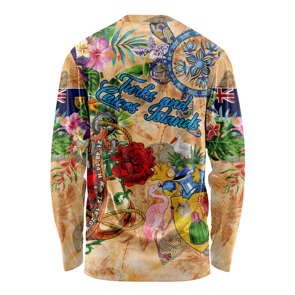 Turks and Caicos Islands Long Sleeve Shirt Geographic Coordinate Anchor - Turlte Tropical