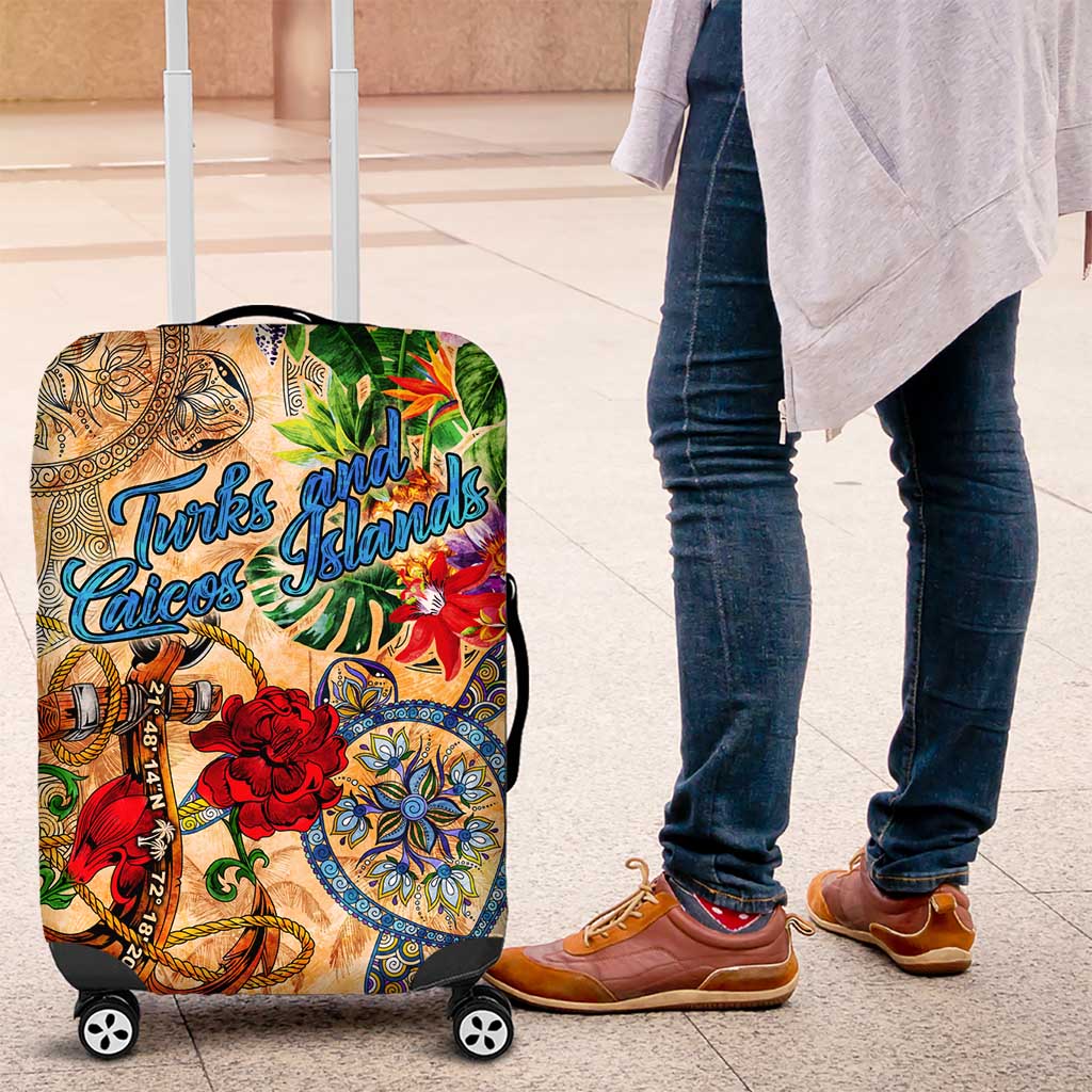 Turks and Caicos Islands Luggage Cover Geographic Coordinate Anchor - Turlte Tropical