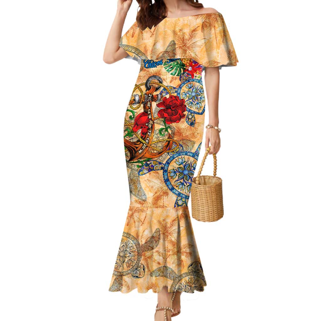 Turks and Caicos Islands Mermaid Dress Geographic Coordinate Anchor - Turlte Tropical