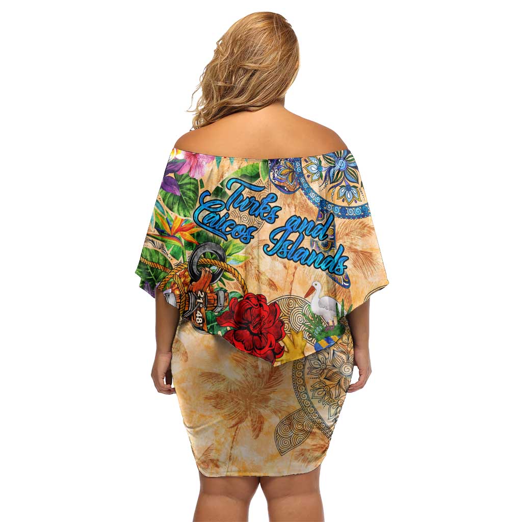 Turks and Caicos Islands Off Shoulder Short Dress Geographic Coordinate Anchor - Turlte Tropical