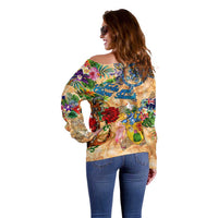 Turks and Caicos Islands Off Shoulder Sweater Geographic Coordinate Anchor - Turlte Tropical