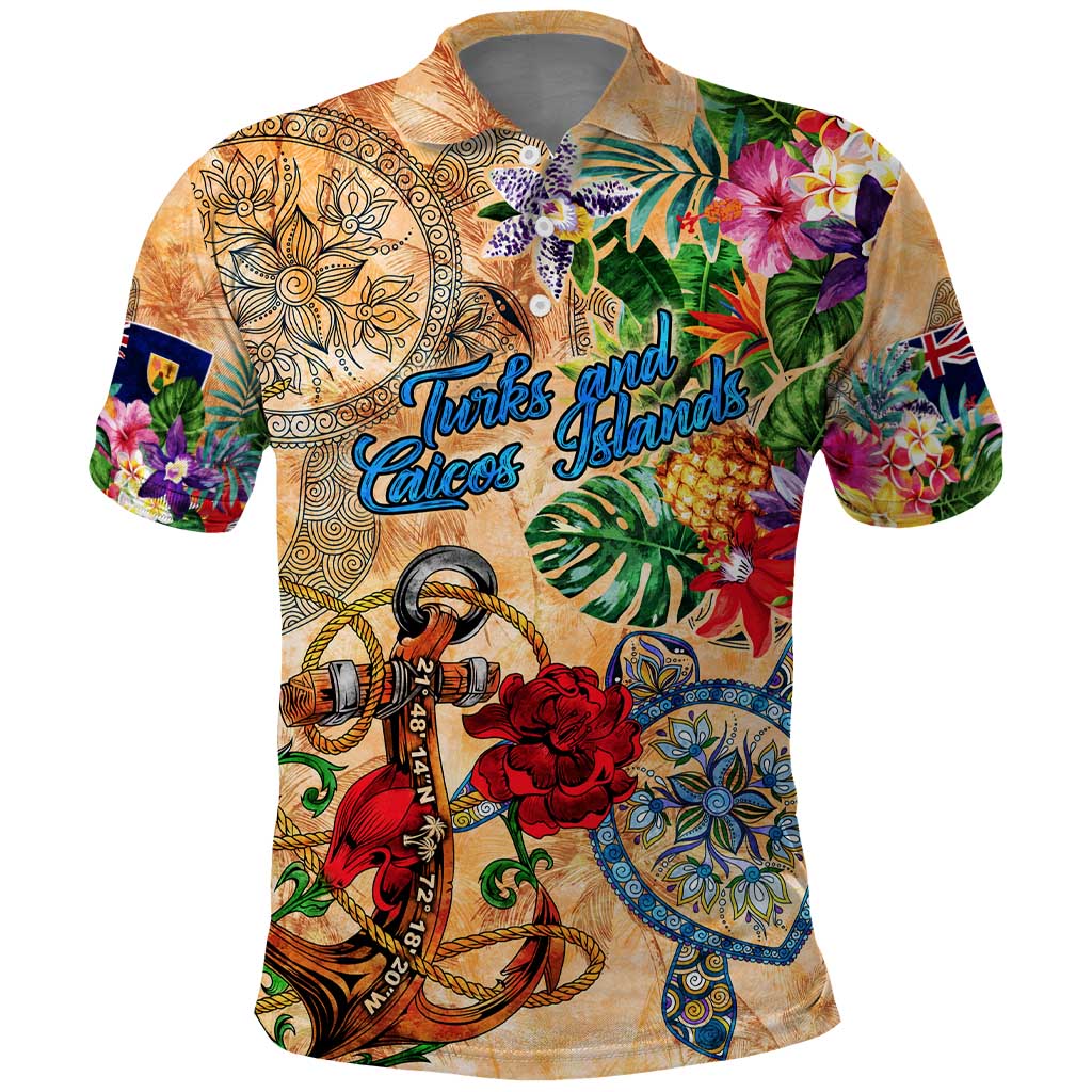 Turks and Caicos Islands Polo Shirt Geographic Coordinate Anchor - Turlte Tropical