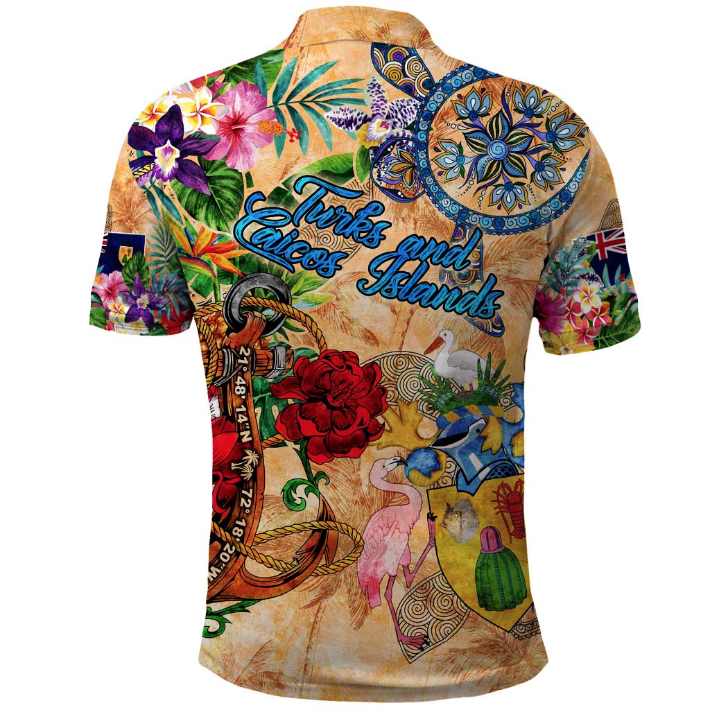 Turks and Caicos Islands Polo Shirt Geographic Coordinate Anchor - Turlte Tropical