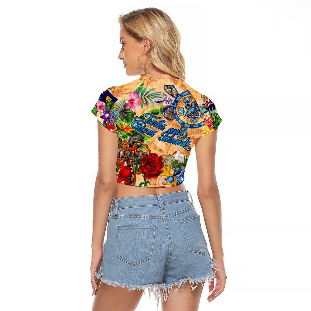 Turks and Caicos Islands Raglan Cropped T Shirt Geographic Coordinate Anchor - Turlte Tropical