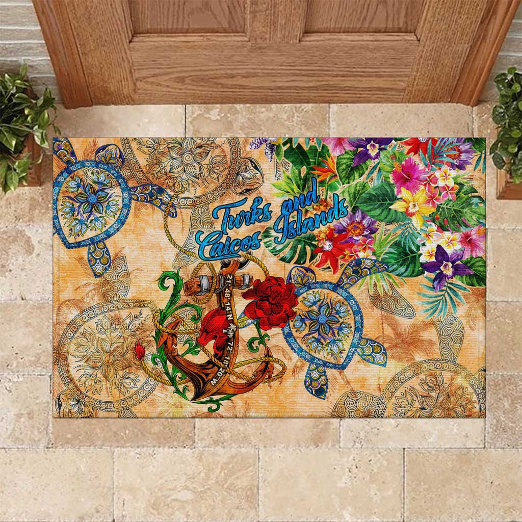 Turks and Caicos Islands Rubber Doormat Geographic Coordinate Anchor - Turlte Tropical