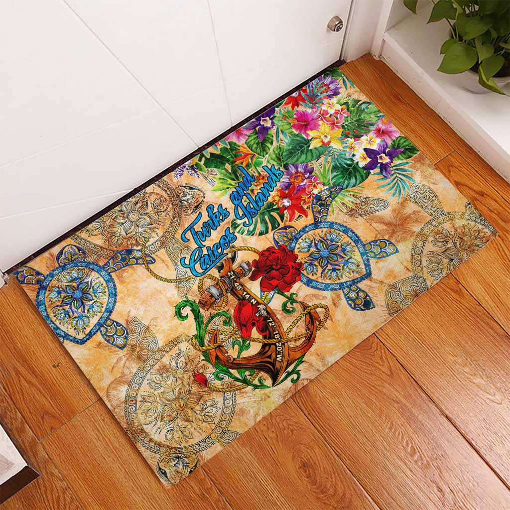 Turks and Caicos Islands Rubber Doormat Geographic Coordinate Anchor - Turlte Tropical