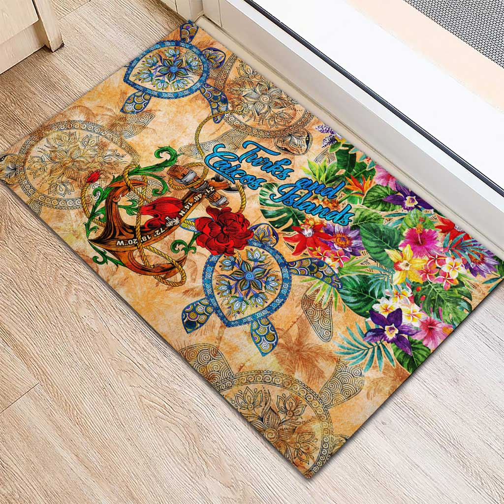 Turks and Caicos Islands Rubber Doormat Geographic Coordinate Anchor - Turlte Tropical
