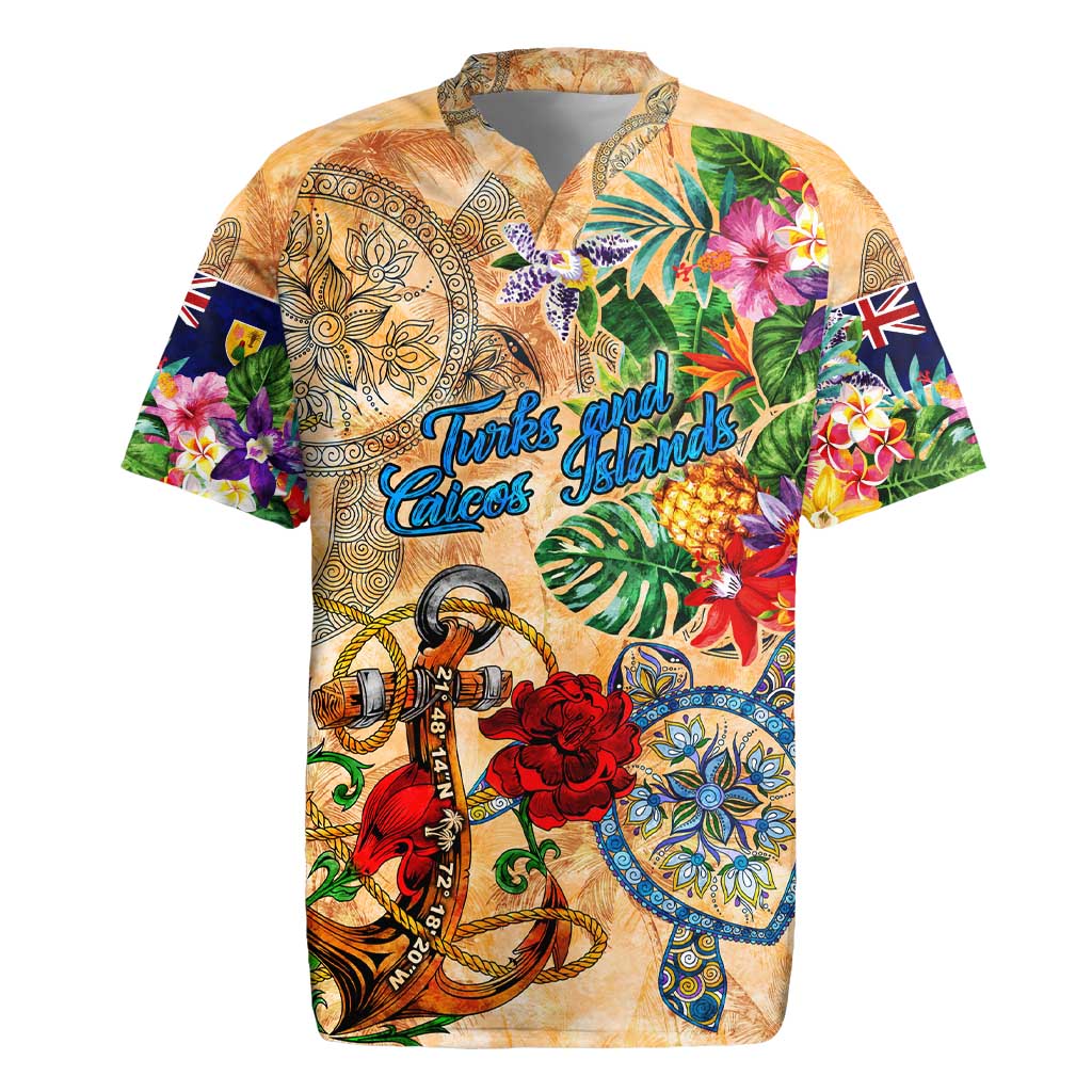 Turks and Caicos Islands Rugby Jersey Geographic Coordinate Anchor - Turlte Tropical