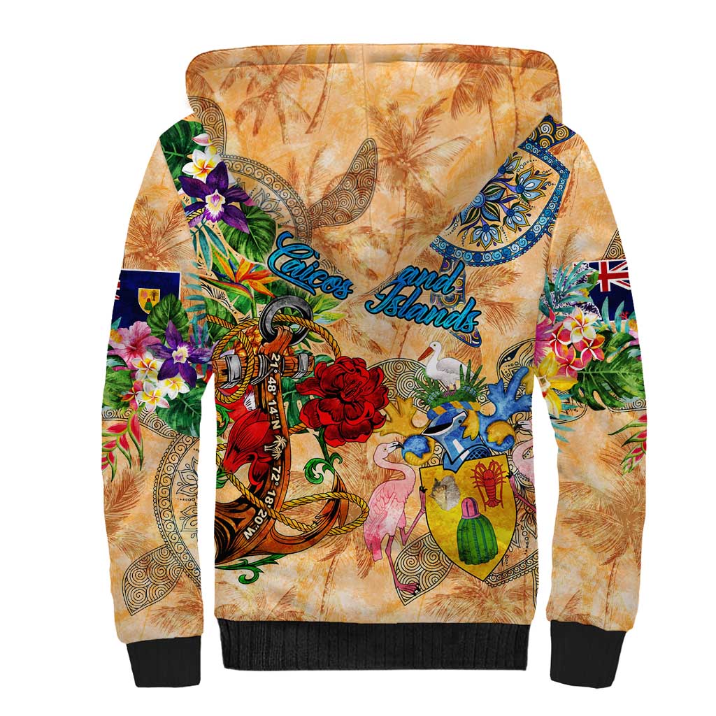Turks and Caicos Islands Sherpa Hoodie Geographic Coordinate Anchor - Turlte Tropical