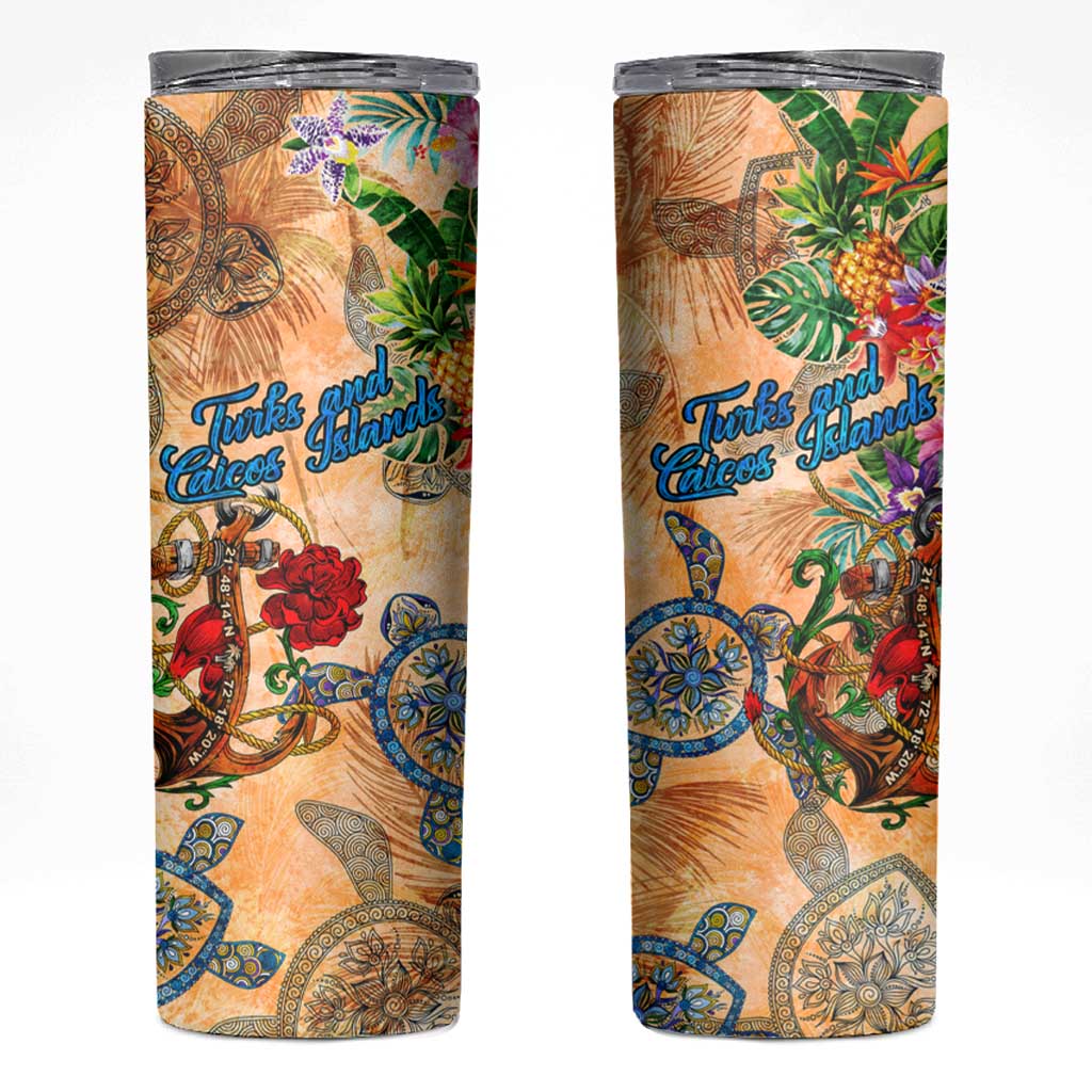 Turks and Caicos Islands Skinny Tumbler Geographic Coordinate Anchor - Turlte Tropical